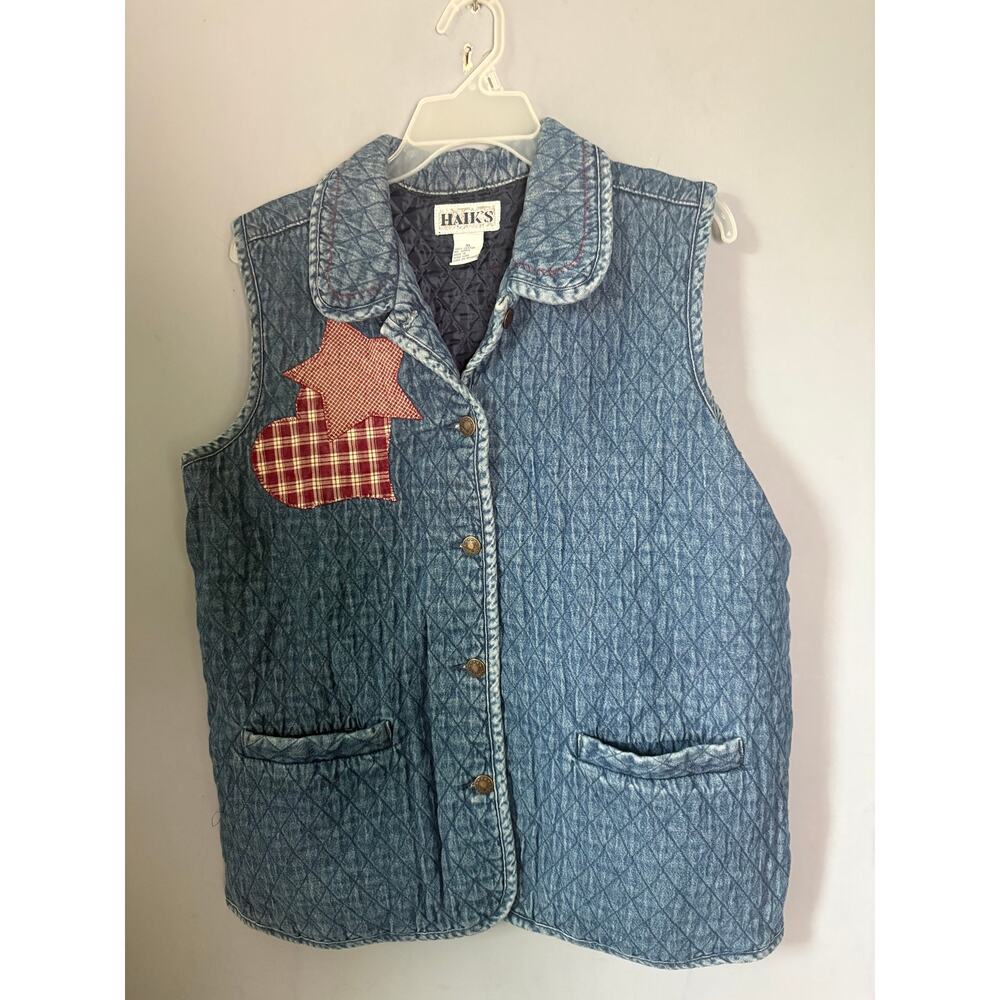 Haiks Women’s Quilted Denim Vest Blue Star Patch Size XL